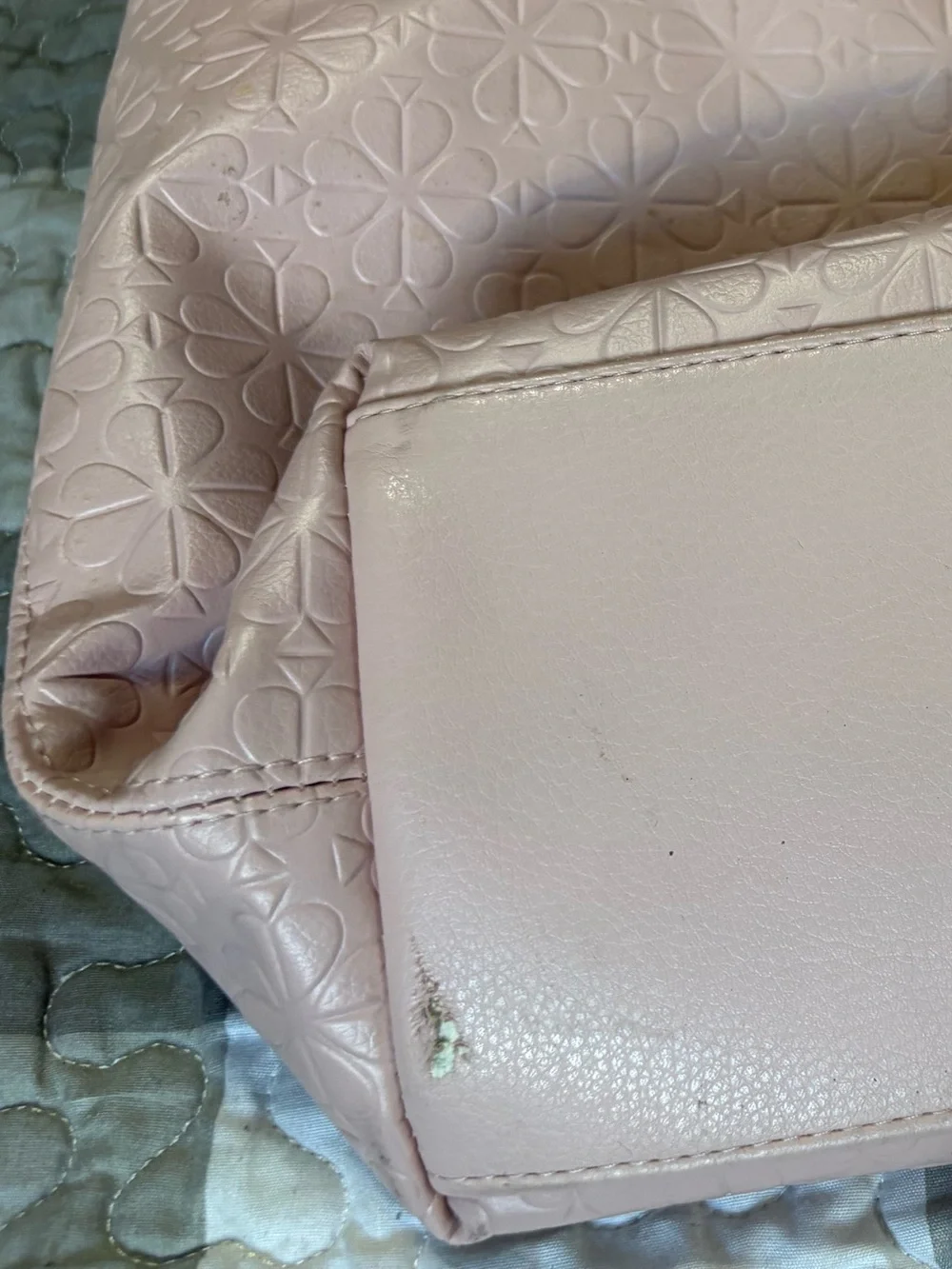 kate spade pink embossed floral tote with metallic straps